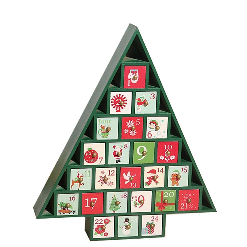 

Christmas Wooden Calendar Cabinet Christmas Tree Desktop Ornaments Decoration Countdown Train Ornaments