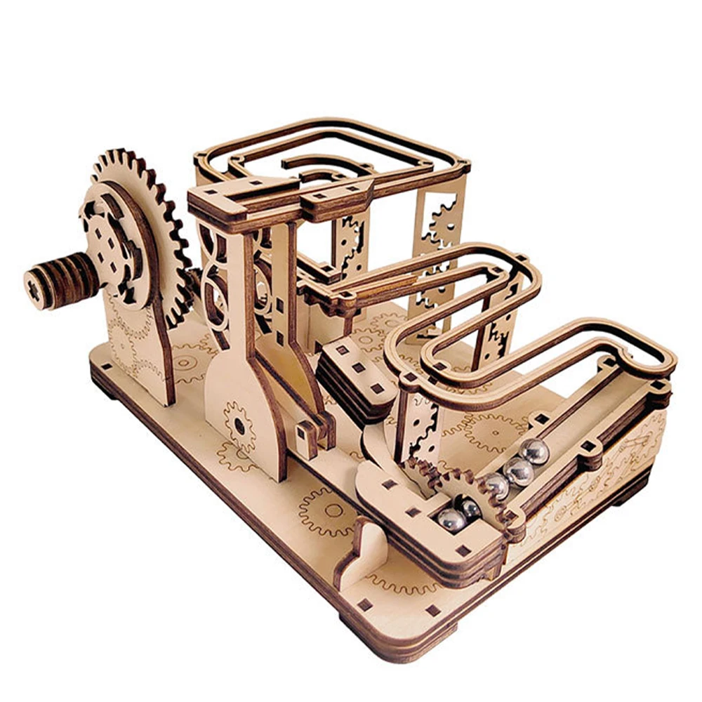 

3D Wooden Puzzles Catapult Track Device Marble Run Set Mechanical Manual Model Science Maze Ball Assembly Toy Gift for Teens