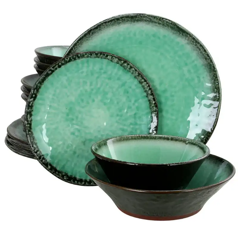 

16-Piece Double Bowl Dinnerware Set, Teal Utensils For Kitchen