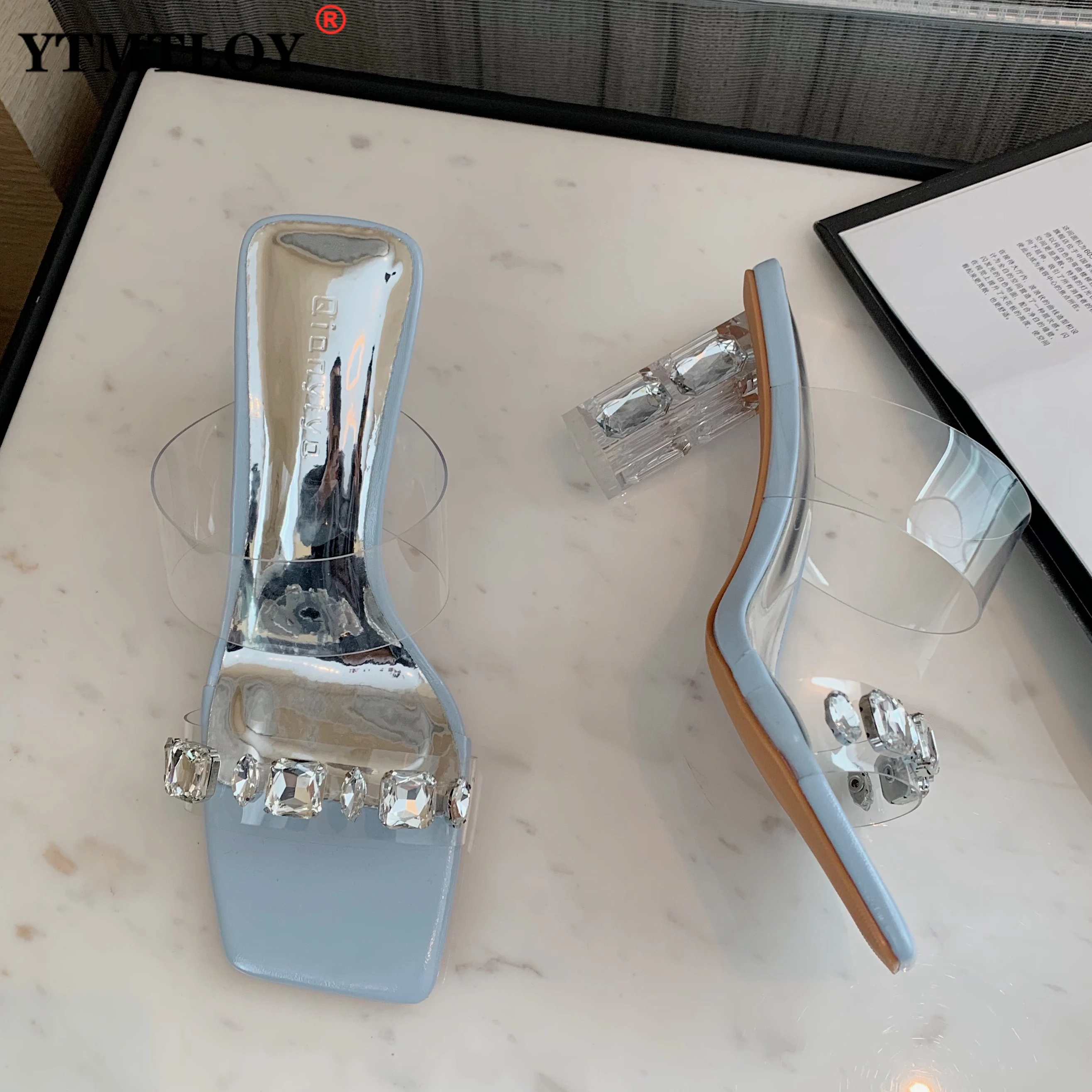 

New Summer Women Sandals Square Toe Ladies Heel Mules Sexy Thin High Heels Slippers Female Fashion Slides Fashion Shoes 5