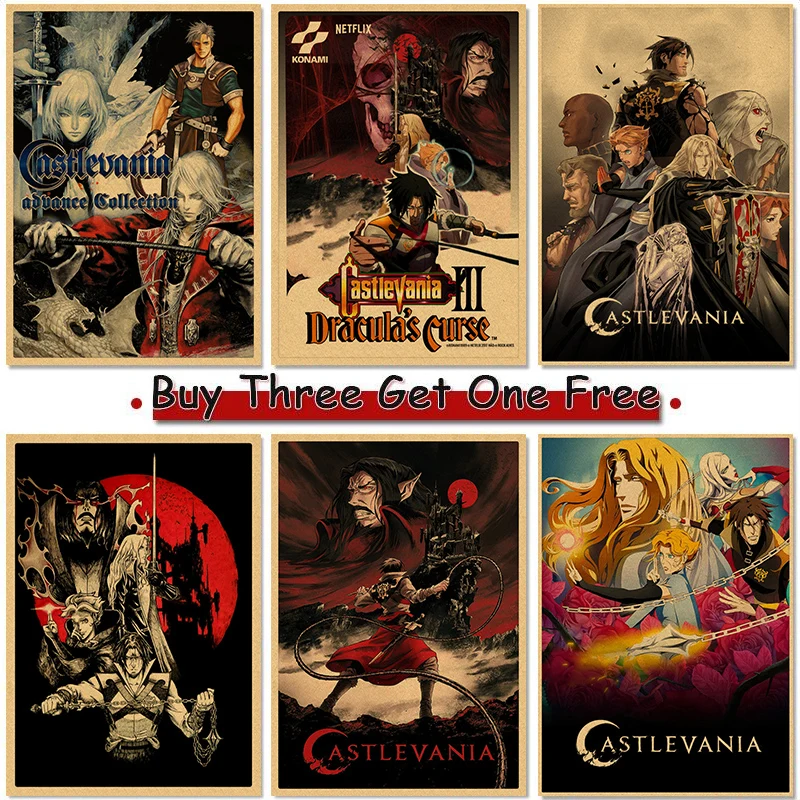 

Японские Классические аниме плакаты Castlevania, аниме плакаты из крафт-бумаги, винтажные плакаты, домашняя комната, художественные настенные на...