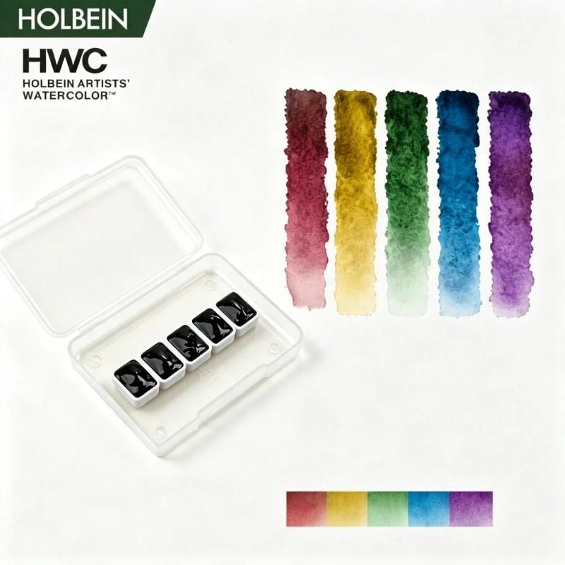 Фото Набор акварельных красок Holbein Artists Nightfall Precipitated Colors, 5 х 0,5 мл, ручная упаковка, твердые акварельные краски для рисования, художественные принадлежности №1