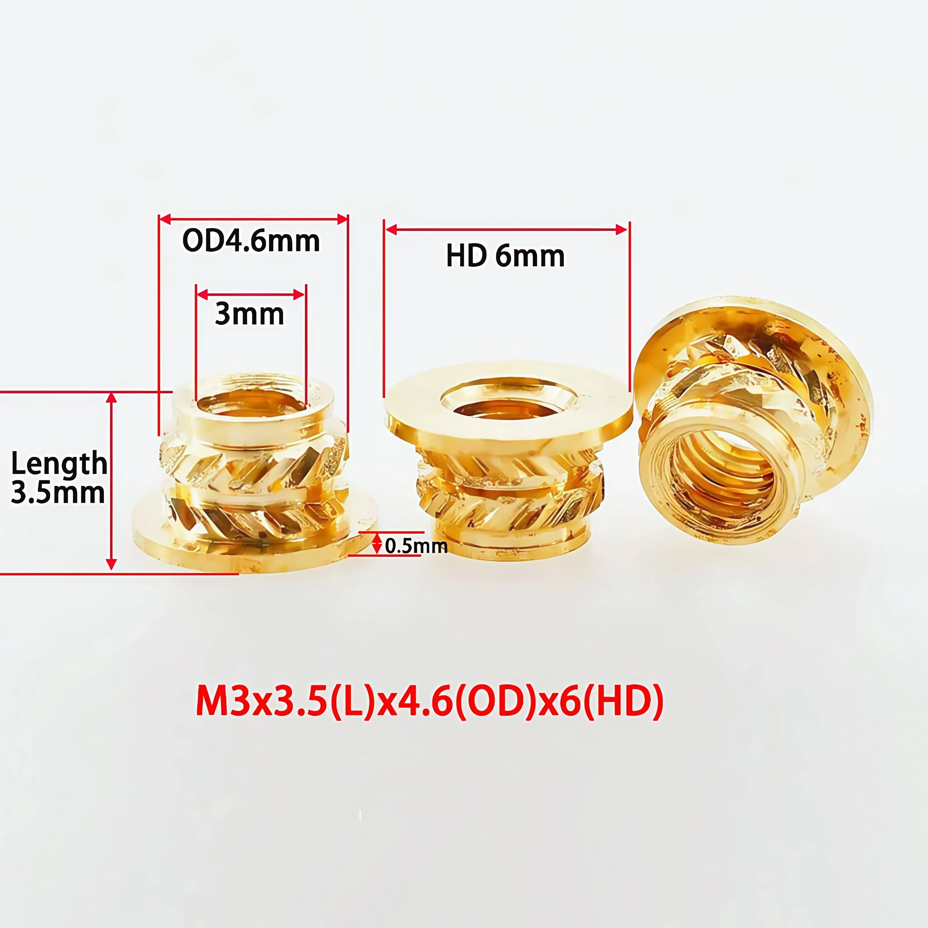 

Латунная гайка с тепловой вставкой M2 M3 M4 M5 M6 M8 Фланцевая резьба с накаткой Т-типа Медь 3D-печать Инъекционная формовочная гайка