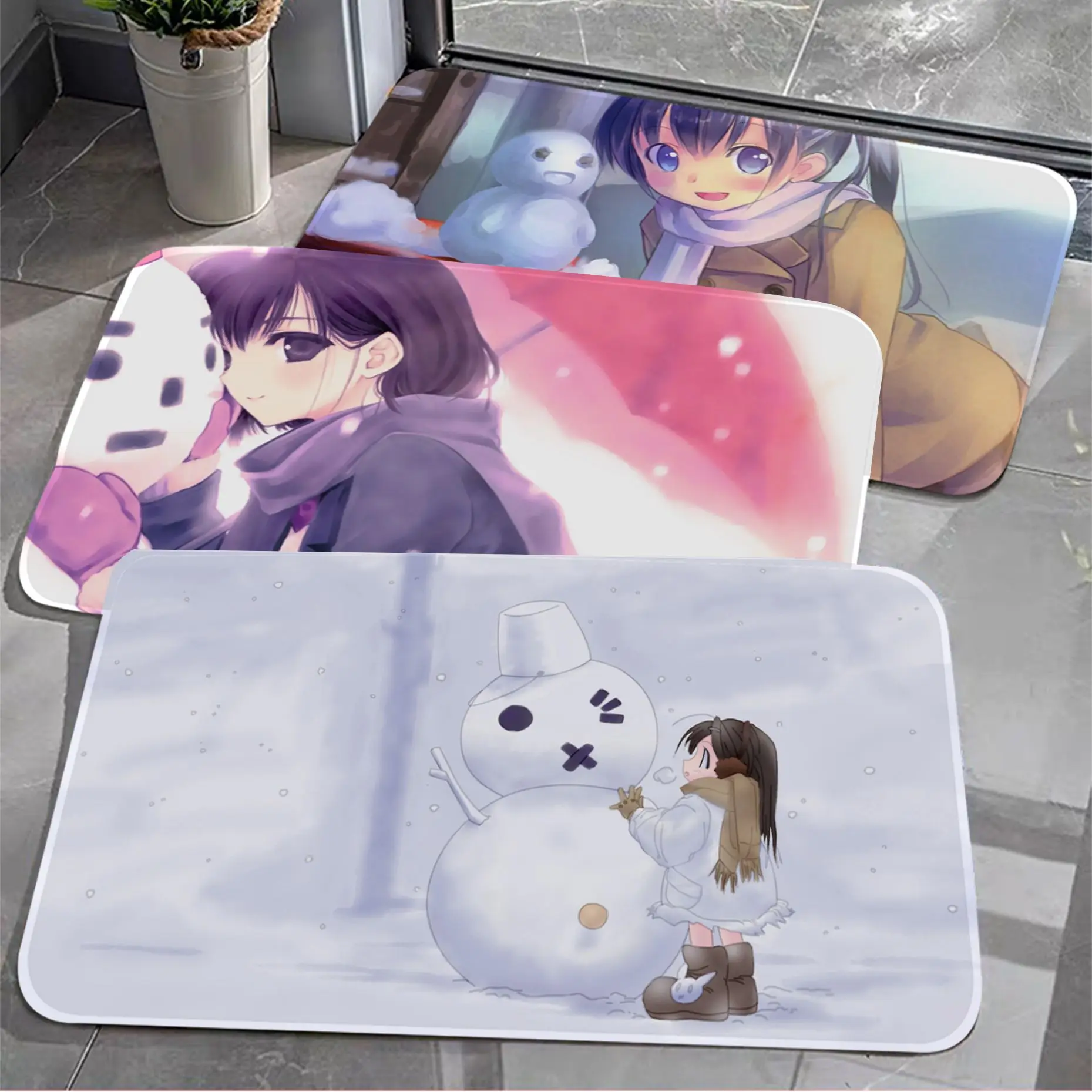 

Lovely Cartoon Snowman Entrance Door Mat INS Style Soft Bedroom Floor House Laundry Room Mat Anti-skid Hotel Decor Mat