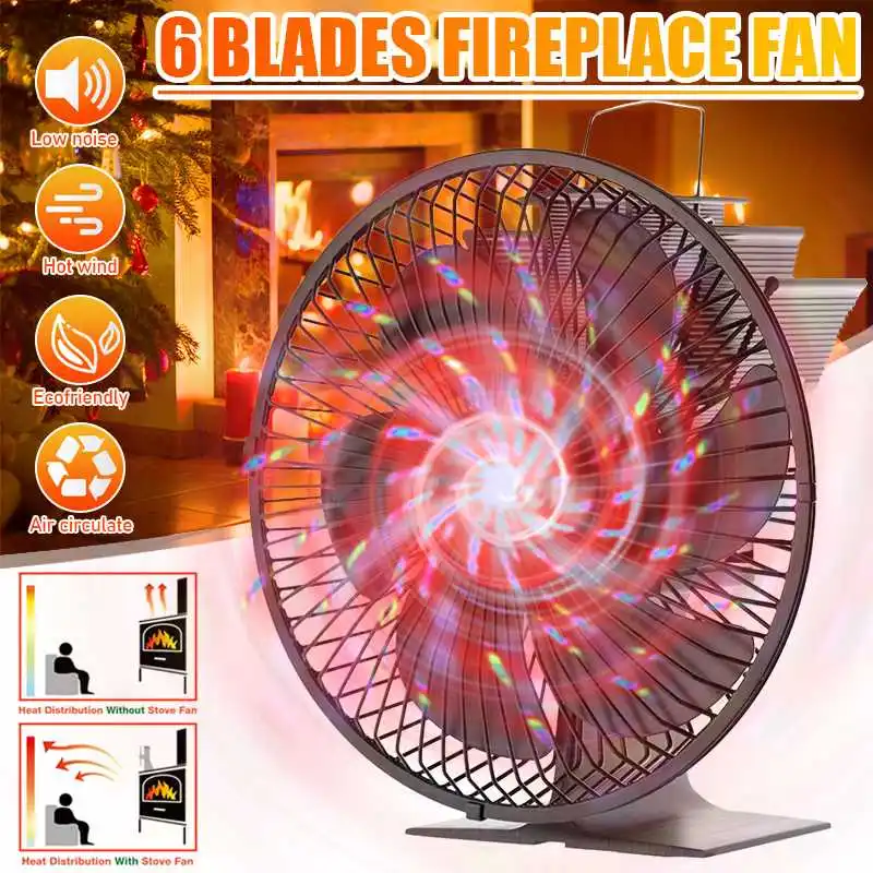 

Aluminum Black Fireplace 6 Blades Heat Powered Stove Fan Wood Burner Ecofan Quiet Home Fireplace Fan Efficient Heat Distribution
