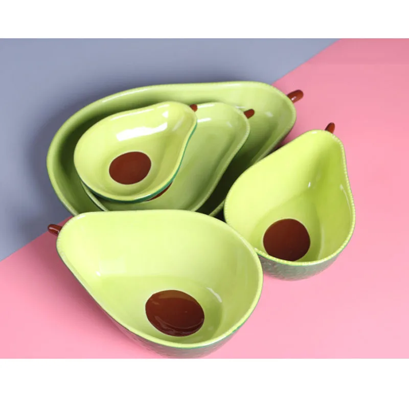 

Креативная керамическая тарелка в форме авокадо, фруктовый салатный стол, декоративная тарелка, домашняя кухня, детские столовые приборы