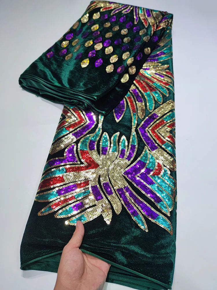 

African Velvet Lace Embroidery Sequence Sequins Net 2022 High Quality French Prom Fabric For Wedding Dress Clothes Sew 5 Yards