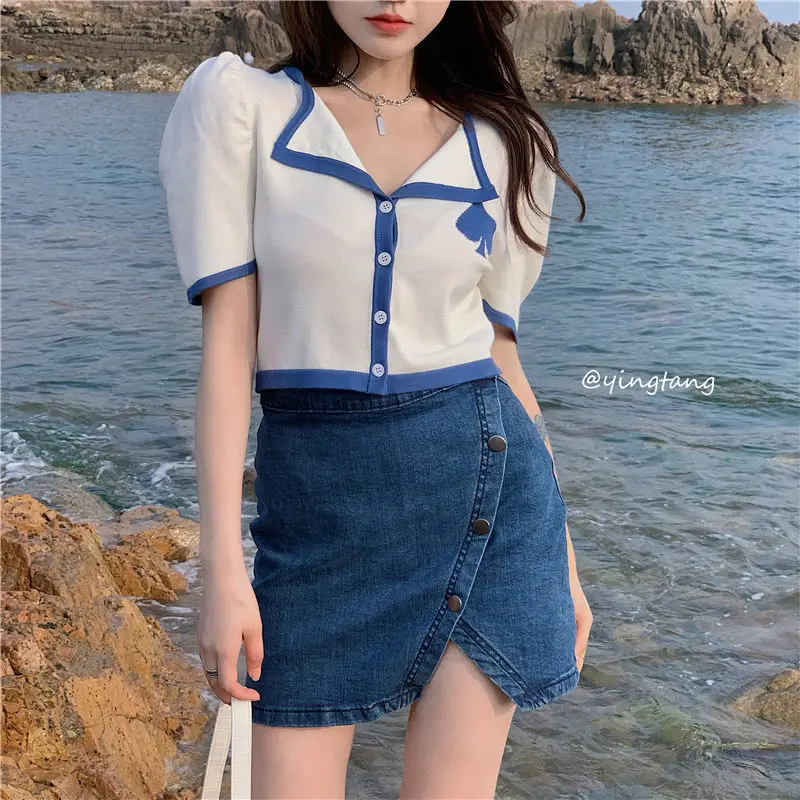 Женский трикотажный кардиган с коротким рукавом и воротником-стойкой |