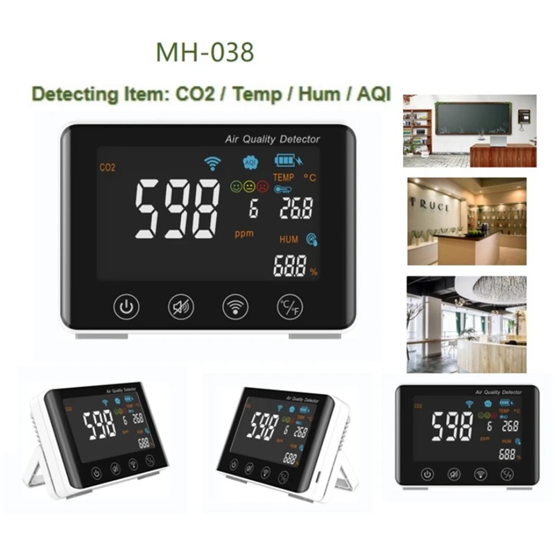 

CO2 Air Detector Wifi 4-In-1 Air Detector CO2 Temperature Humidity AQI For Home Office Grow Tent Wine Cellar Garage