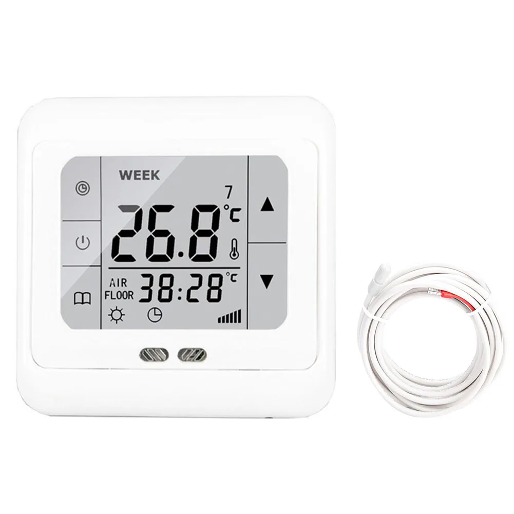 

Memory Function Dual Temperature Display Thermostat Touchscreen Underfloor Heating Room Controller Floor Sensor