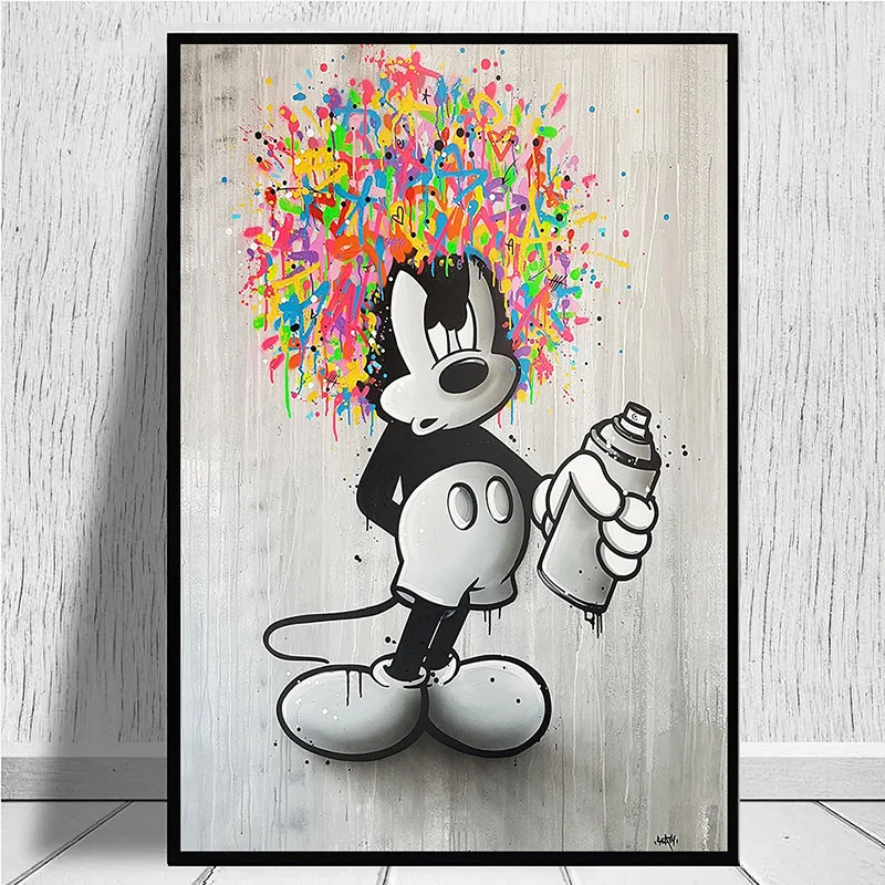 Черно-белый мультфильм Микки Маус граффити художественный плакат и печать  Креативные фотографии настенное искусство для декора гостиной | AliExpress