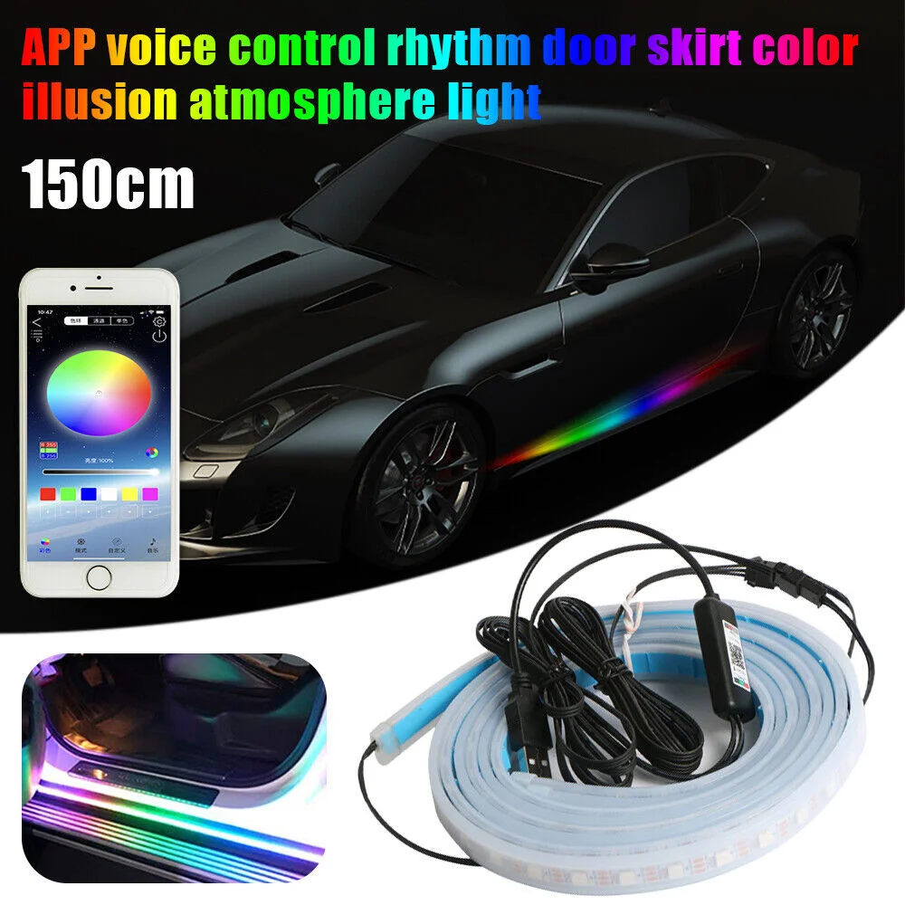

Neon LED Car Ambient Welcome Door Skirt Lights App Remote Auto Sill Panel RGB Flexible Streamer Flowing Strip Decorative Lamp