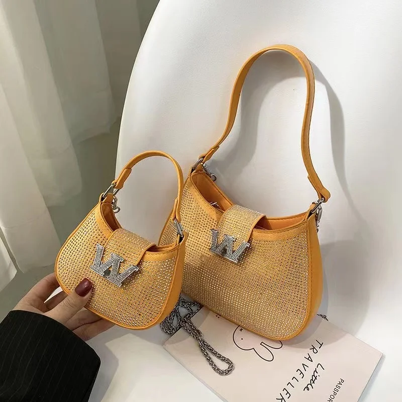 

Модные блестящие женские Наплечные сумки wang, маленькая Высококачественная сумка-тоут с бриллиантами, роскошный дизайн, кошелек с полумесяцем, сумка через плечо