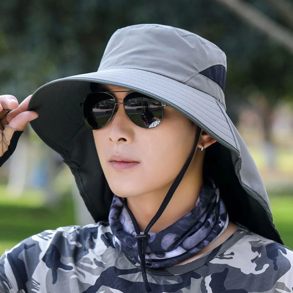

Multipurpose Outdoor Climbing Fishing Tourism Brim Sun Fisherman Hat Summer Neck Guard Bucket Hat UV Protection Breathable Cap
