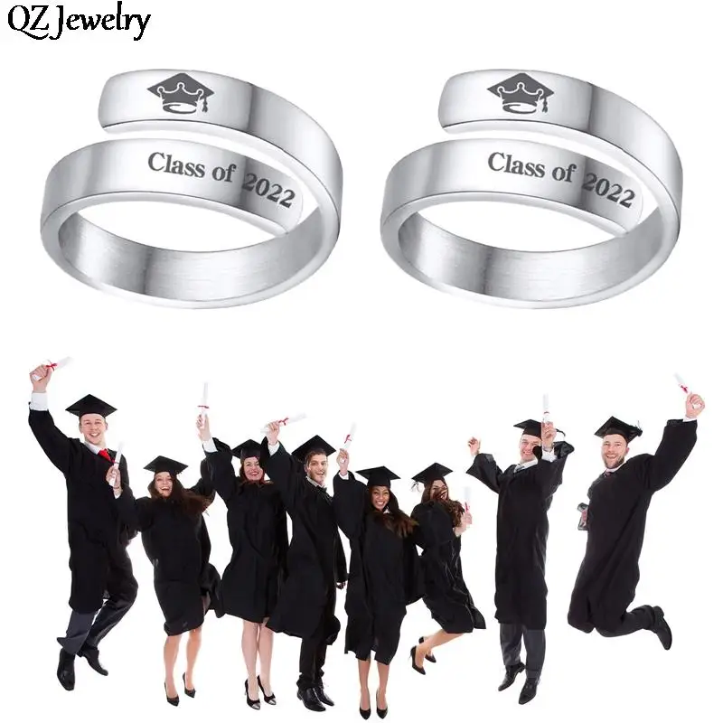 Graduation Ring Class Of 2022 Stainless Steel Finger Ring for Student Friendship Graduation Gift Jewelry Opening Adjusted