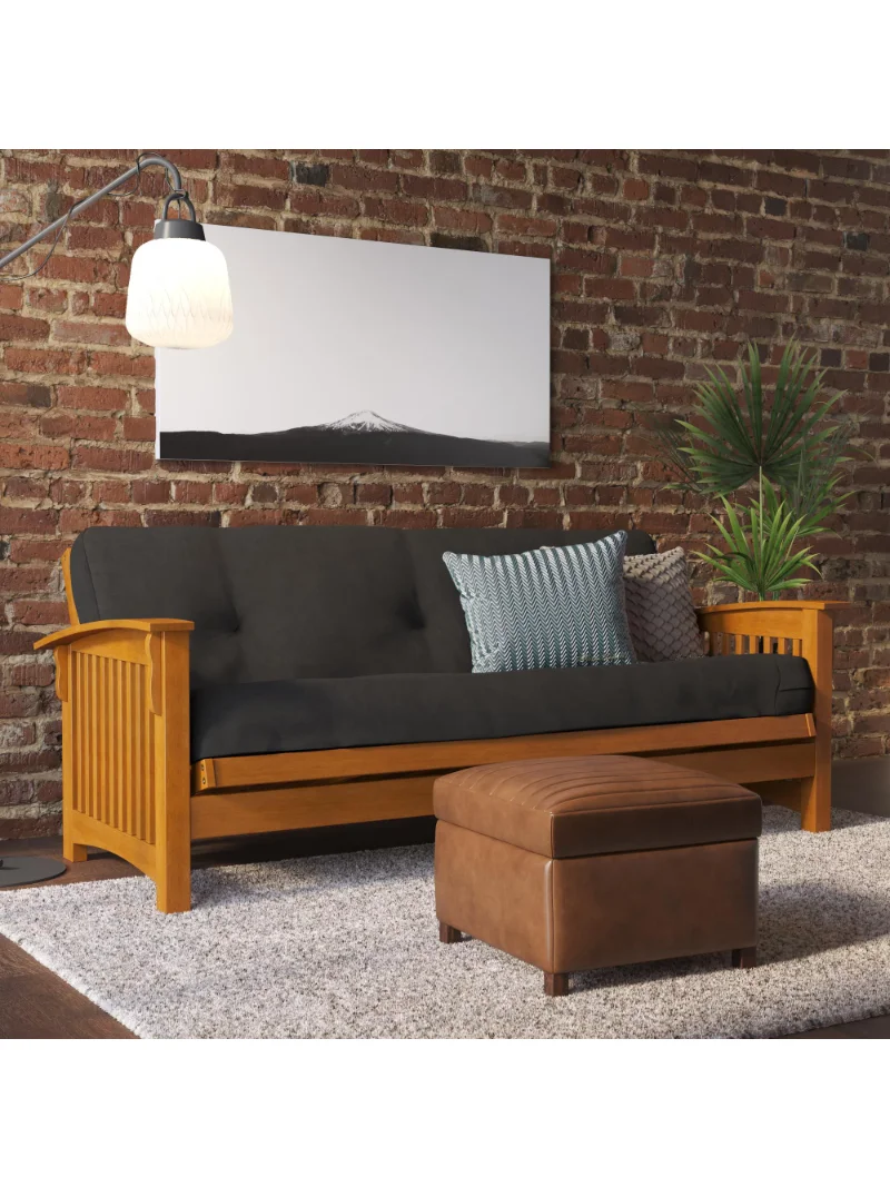 

Kali 8 Inch Futon Mattress with Tufted Cover and Recycled Polyester Fill, Full, Black Microfiber