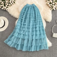 super long 97cm maxi tulle skirts for women 2022 new chic patchwork cake skirt multilayer large swing a line skirts mujer faldas