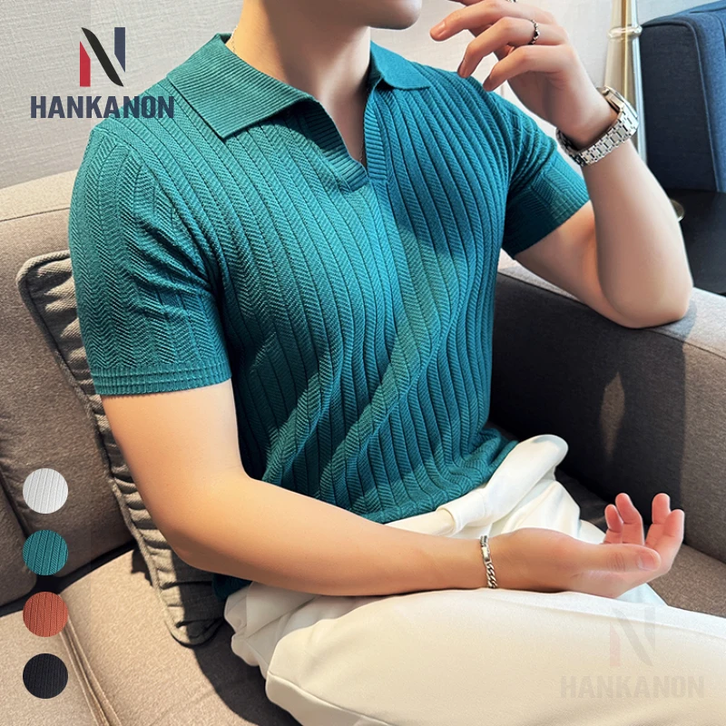 Мужской новый свитер в темную полоску с V-образным вырезом дышащая футболка