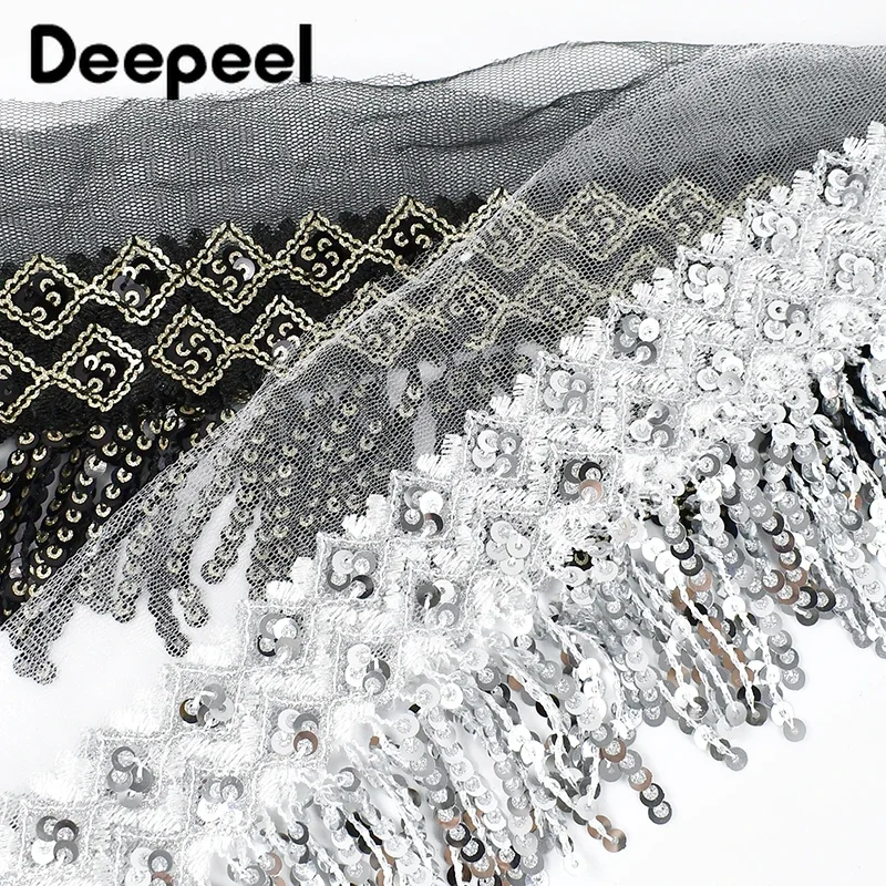 2/5/10 ярдов 7 см блестки кисточка кружевная отделка вышитая сетчатая лента для