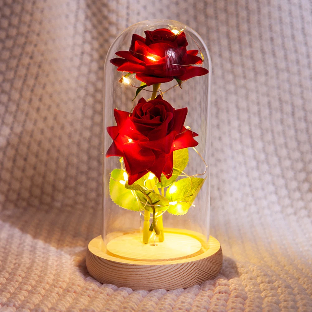 

2022 LED Enchanted Rose Eternal Artificial Flowers Rose Glass Dome Christmas Home Decor Wedding Valentines Day New Year Gift