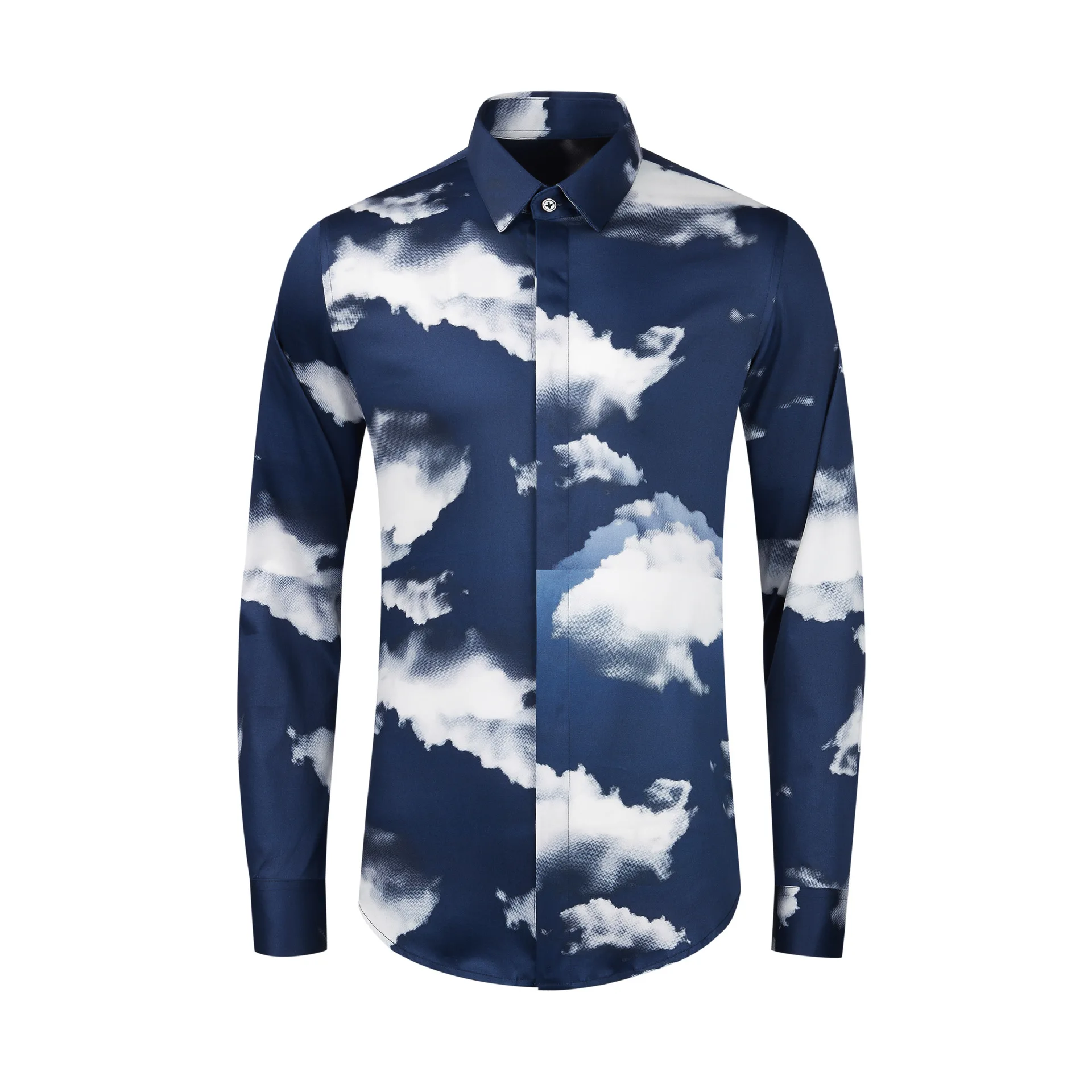 Autumn Cloud Gradient Print Men's Shirt Long Sleeve Slim Casual Shirts Handsome Business Dress Shirts Streetwear Social Blouse