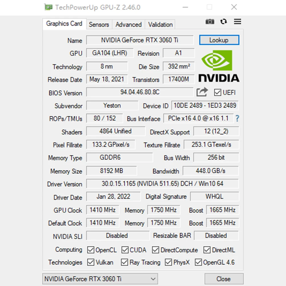 

Видеокарта Yeston 8 Гб GDDR6 PCIe 4,0 X16 256bit для настольных компьютеров, аксессуары