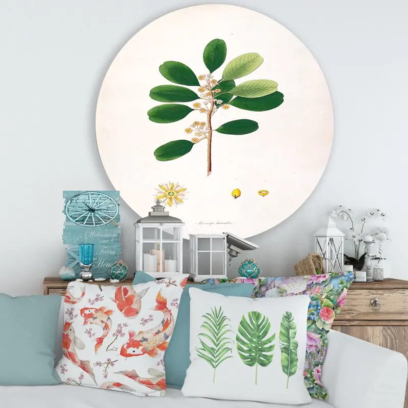 

'Ancient London Plants IX' Farmhouse Circle Metal Wall Art 36x36 - Disc of 36