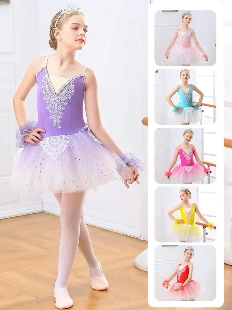 

Children's Ballet dresses Skirt Professional Performance Costume Girls' Fluffy Skirt Tutu Dance Costume Sling Yarn Skirt Swan