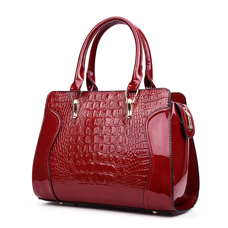 European Retro Handbags Crocodile Pattern Fashion Glossy Stereotyped Portable Ladies One-Shoulder Diagonal Bag Working Tote Bag
