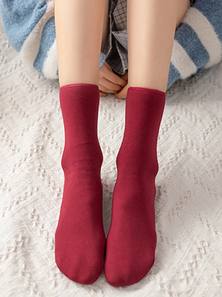 Winter Velvet Warm Thicken Thermal Socks Wool Women Cashmere Snow Seamless Soft Boots Floor Sleeping Pure Color 1Pairs