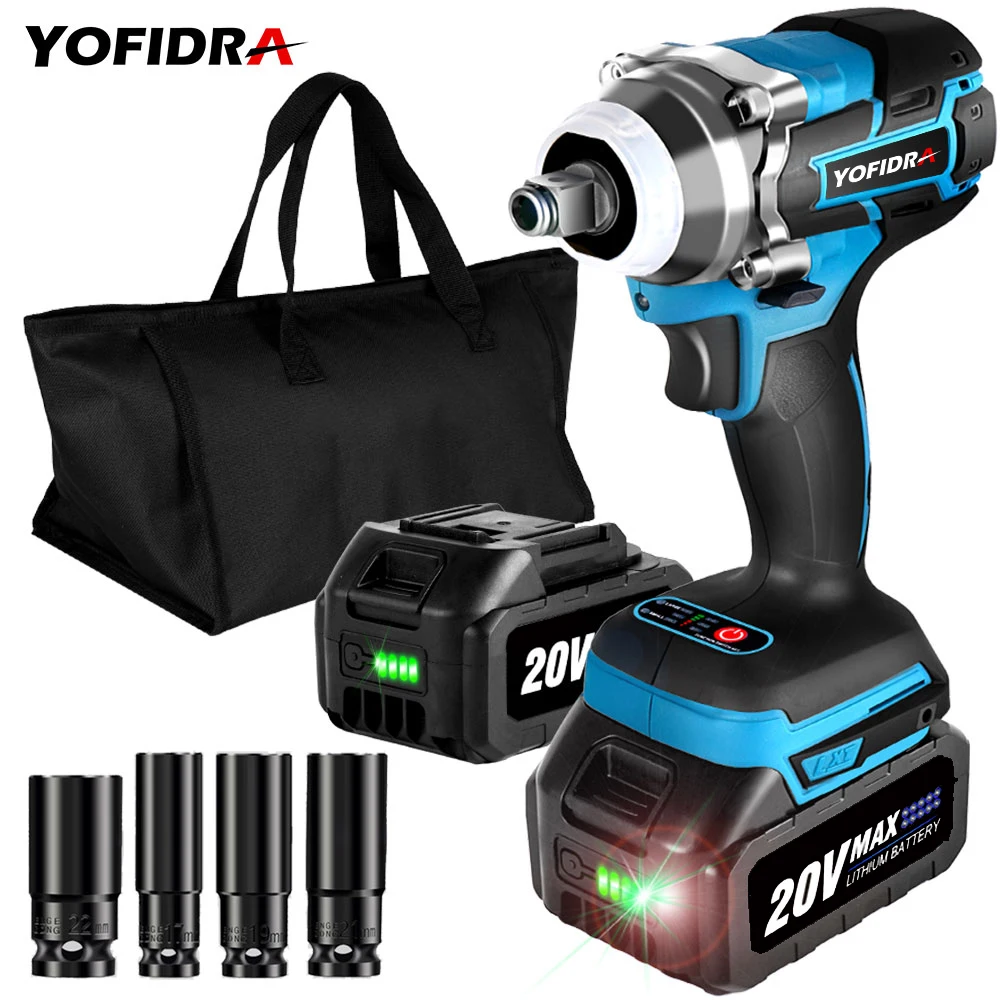 800N.M Brushless Electric Wrench 1/2 inch 21V Cordless Impact Wrench Socket with 3.0Ah Li-ion Battery Handheld Installation Tool