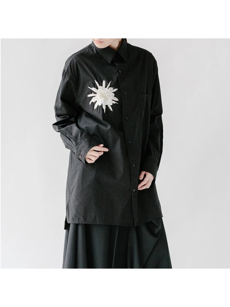 

Y-3 Owen Black Shirt Unisex Flower Embroidery Yohji Yamamoto Homme Man Dark Japan Style Yamamotos Y3 Men'S Clothing Yohji Men