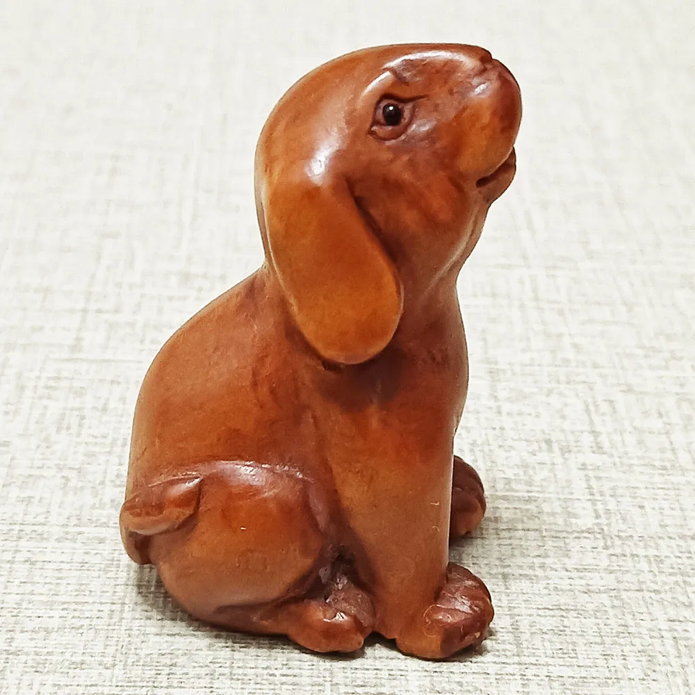 RS390 20-летняя 2-дюймовая резная японская самшита Нецсуке фигурка милой собаки