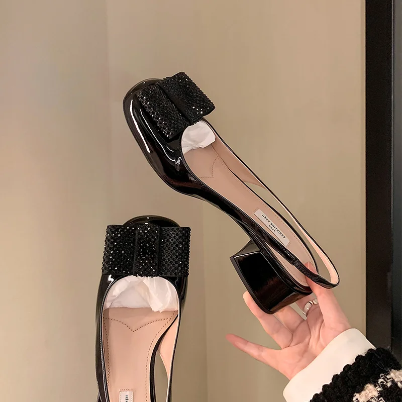 

Женские босоножки с бантом Baotou, Новые французские босоножки на толстом квадратном каблуке, открытые босоножки на толстом каблуке, модель 2023 года