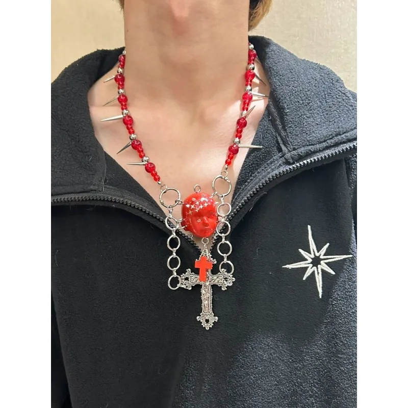 Новая красная кровь стеклянная бусина кукла голова ожерелье субкультурные