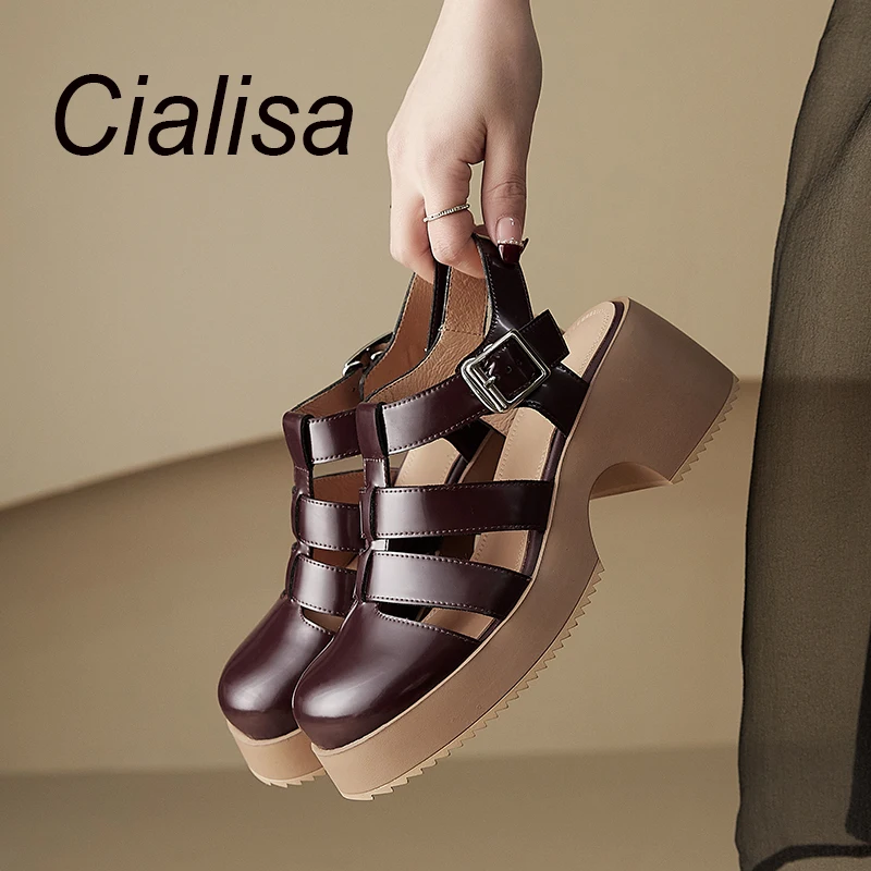 

Сандалии-гладиаторы Cialisa из натуральной кожи, босоножки на платформе, повседневная обувь на толстом каблуке, ремешок с пряжкой, ручная работа, лето 2023