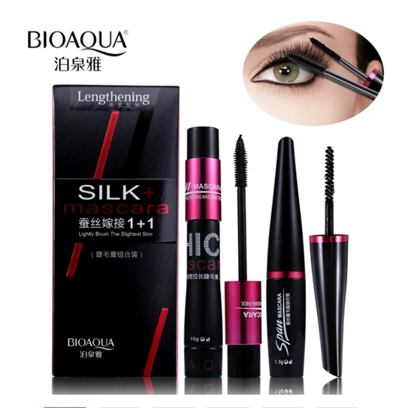 

BIOAQUA Black Silk Mascara Makeup Set Eyelash Extension Lengthening Volume 3D Fiber Mascara Waterproof Cosmetics 2pcs/set