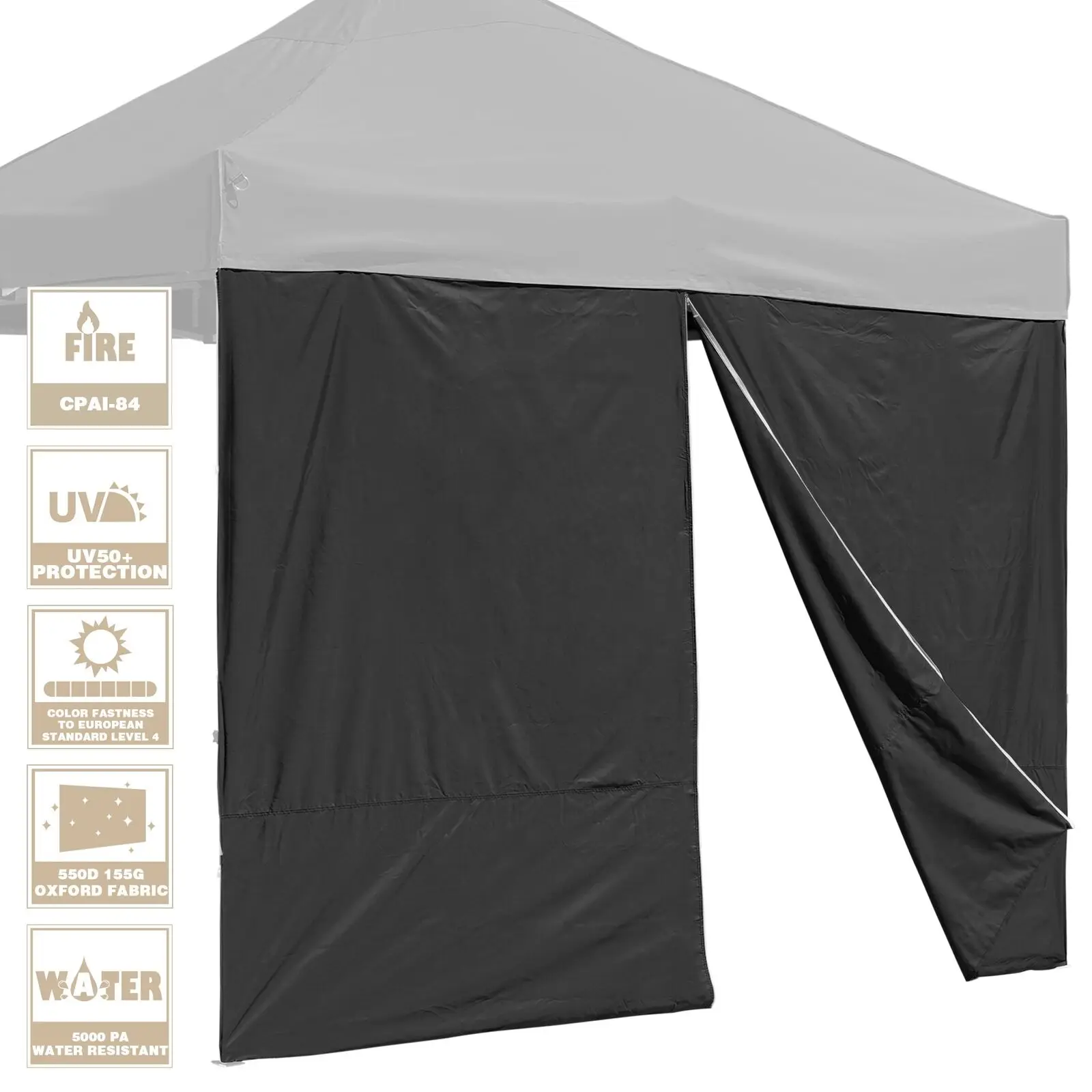 10x7ft Durable Canopy CPAI-84 Sidewall with Zipper UV50+ Protection Black