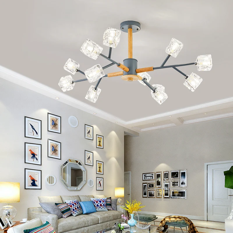 

Modern Luxury Simple Chandeliers Crystal Led Wood Grey Gold for Living Room Bedroom Home Fixture Decoration Interior Lighting