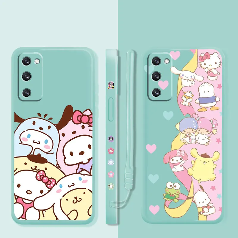 

Hello Kitty Cinnamoroll Kuromi Family Liquid Case For Samsung Galaxy S22 S21 S20 FE Ultra S10 S9 S8 Plus S10e Note 20 10 Lite