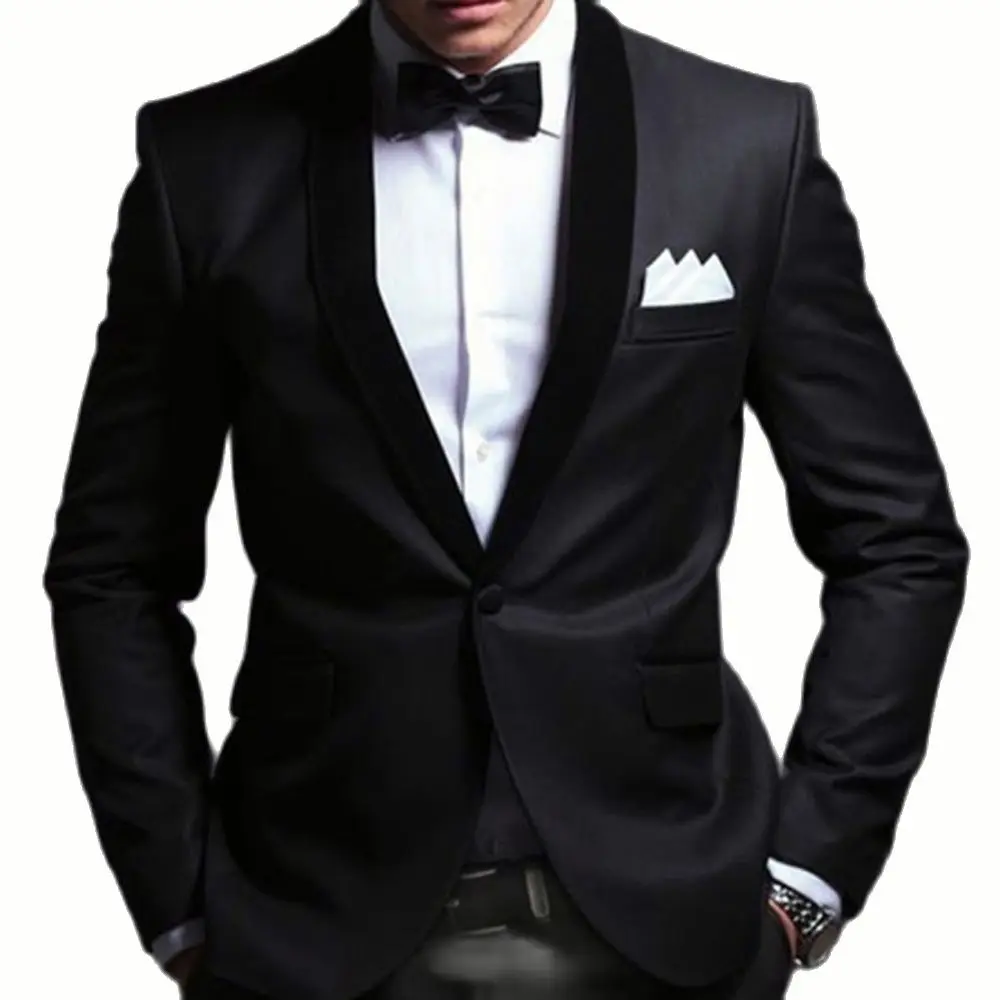 Black Wedding Tuxedo For Groom 2 Piece Slim Fit Men Suits Set Shawl Lapel Custom Prom Business Boyfriend Jacket with Pants 2022
