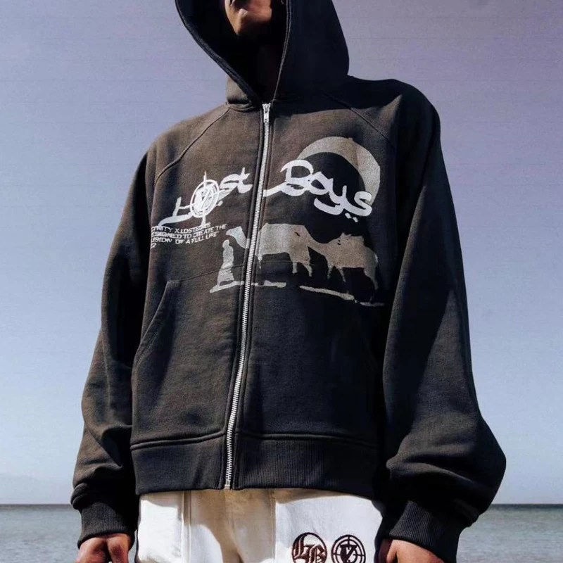 

Y2k гранж аниме принт Готическая уличная одежда с длинным рукавом черная толстовка на молнии одежда в стиле хип-хоп Свитшот корейская мода в стиле панк спортивное пальто