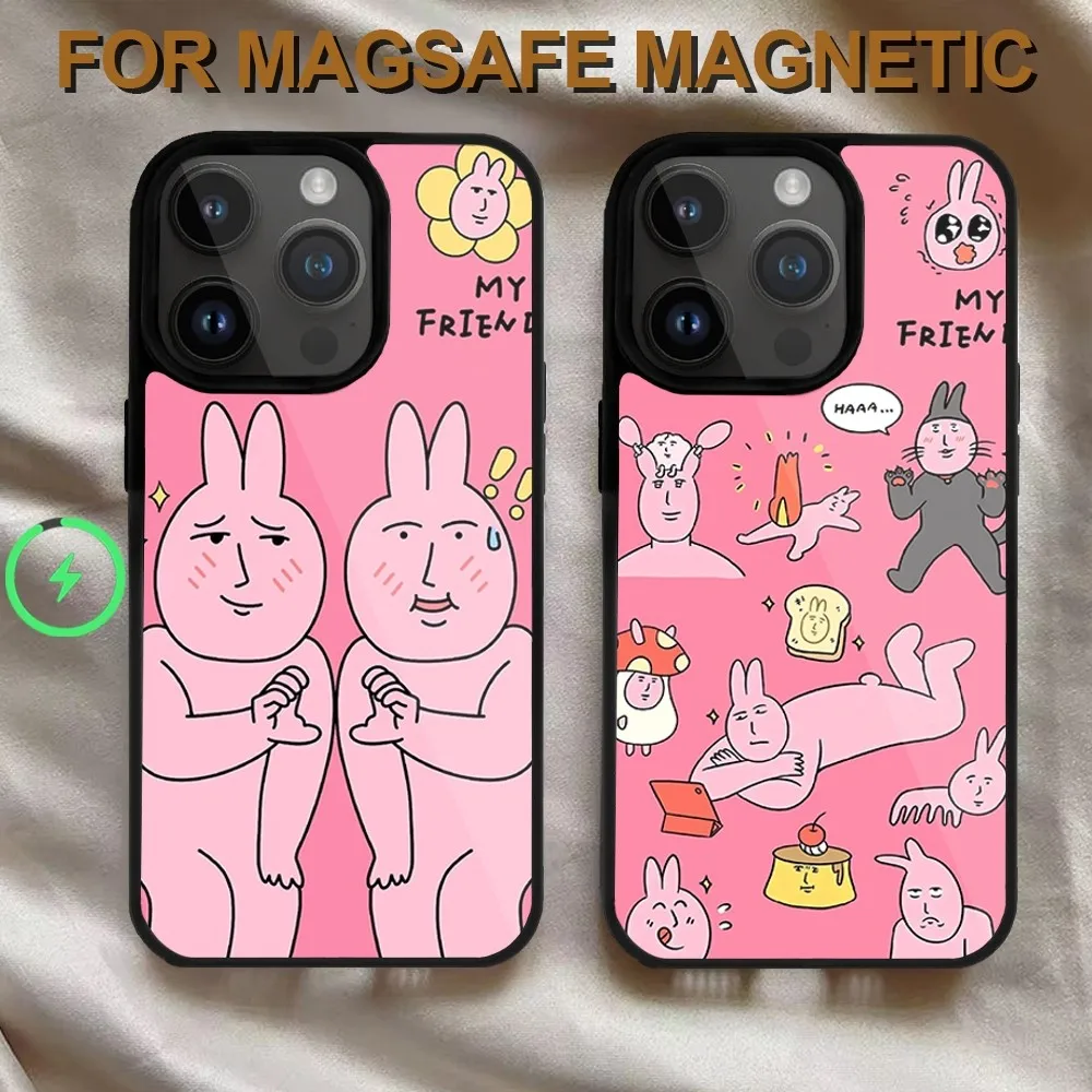 Забавный розовый красный кролик Myfriend чехол для телефона iPhone 14 13 12 11 15 Pro Max Magsafe