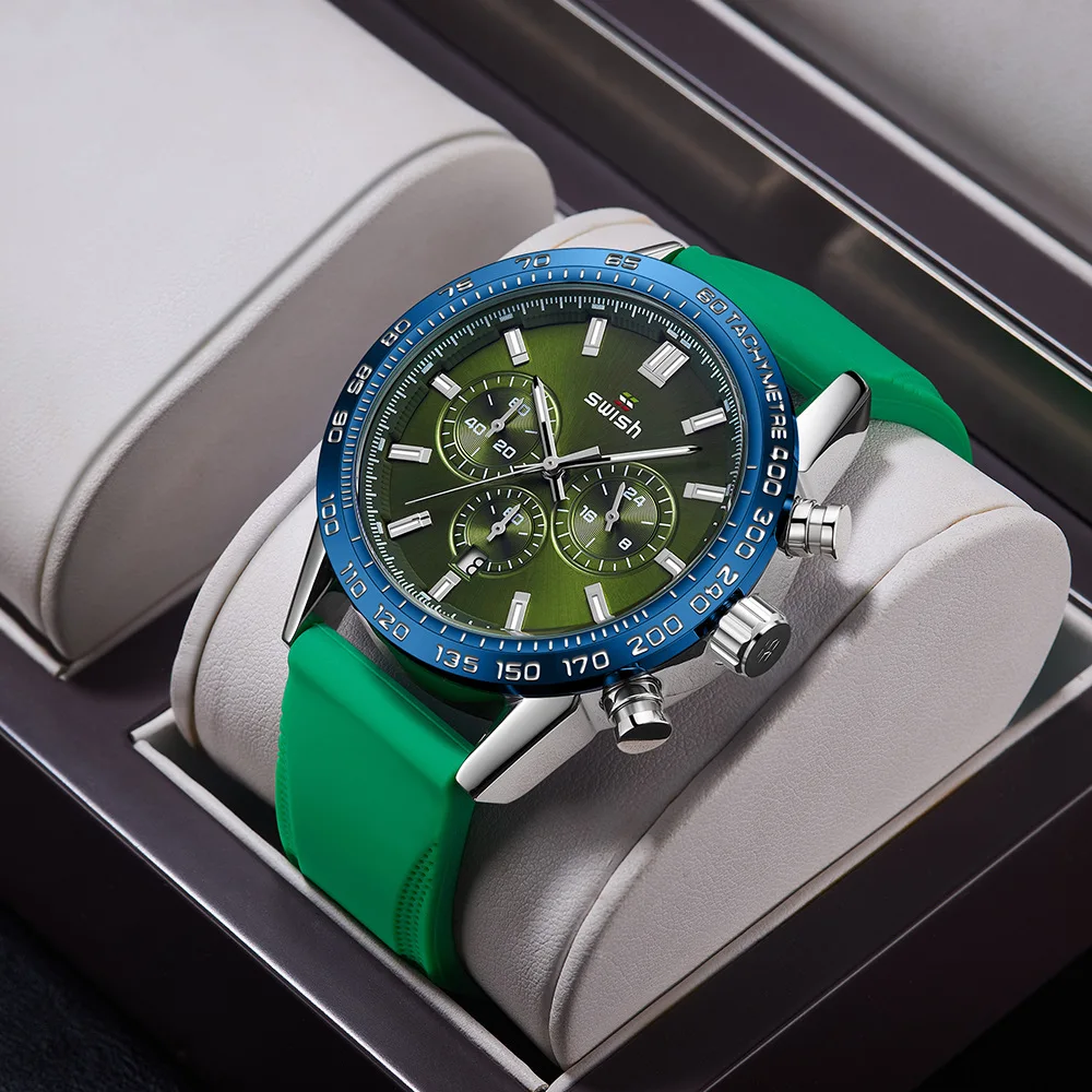 2023 Fashion new hot selling three eyes six needles sports timing function calendar silicone belt men's watch 1120