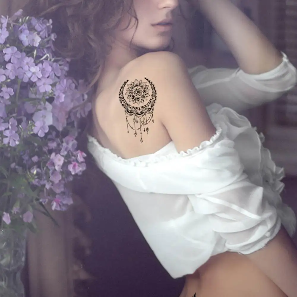 Водостойкая Временная тату-наклейка сделай сам мандала цветок черный большой