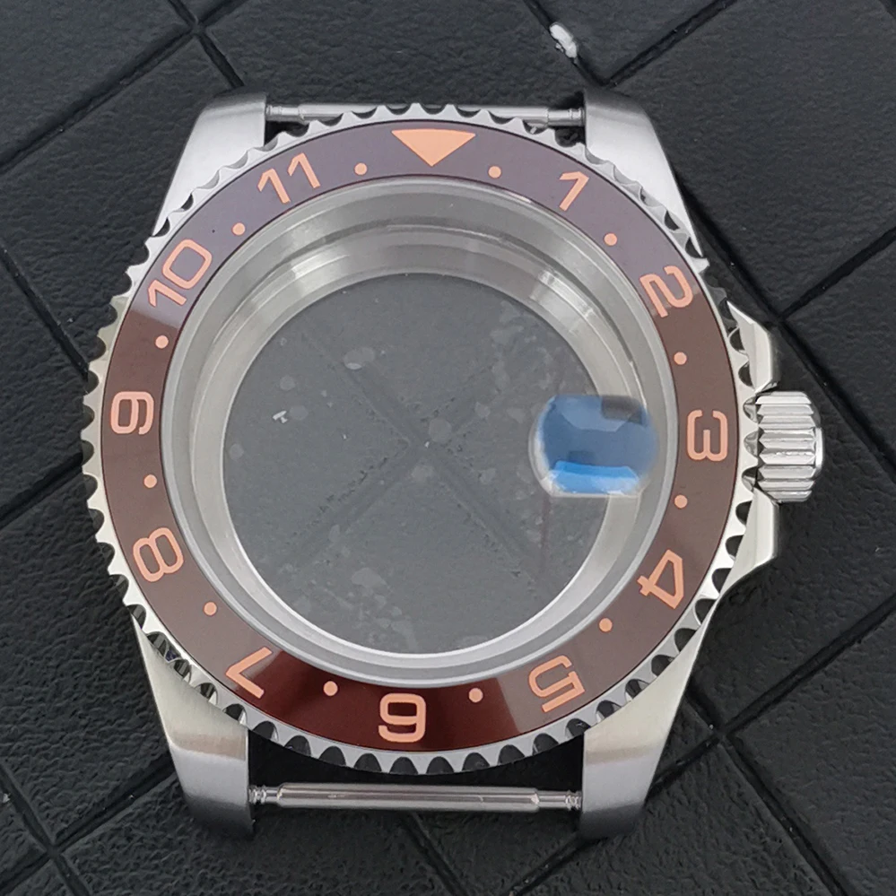 Modified 40mm Watch Case Fine Stainless Steel Transparent Caseback Bezel Sapphire Glass Magnifying Glass Fit NH34GMT Movement