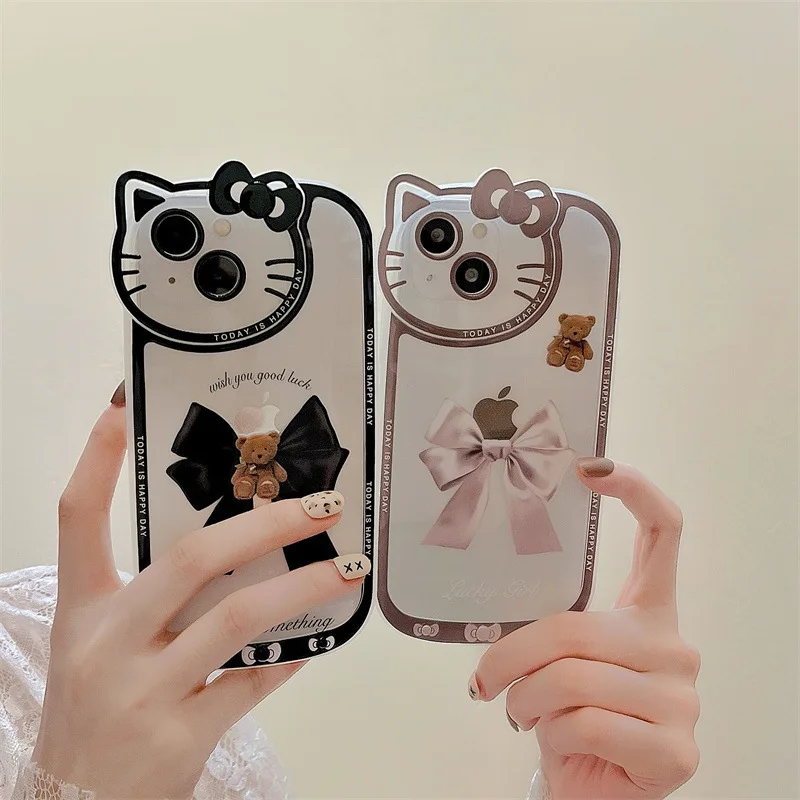 

Bear Bow for Iphone12 Cute 13Promax Hello Kitty Head Phone Case Apple 13 Soft Case Xs