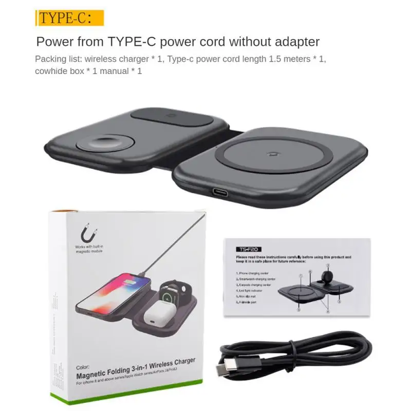 Charger Portable Charger 15w Black Foldable Magnetic Charger Portable Three-in-one Three-in-one Wireless Charging Qi Simplicity