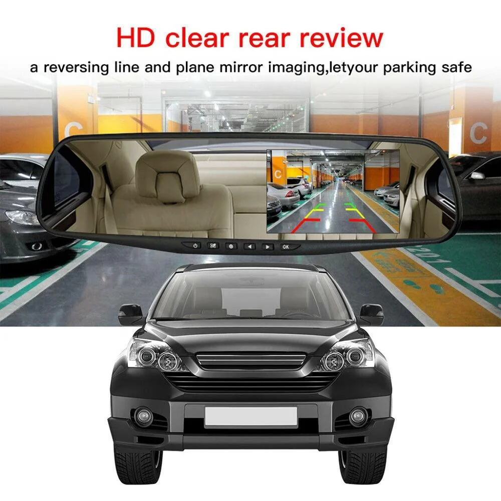 RTS 4.3 Inch 170 Degree FHD 1080p car black box Dual Lens Loop video Car DVR hidden Mirror Dash cam night vision Reverse enlarge