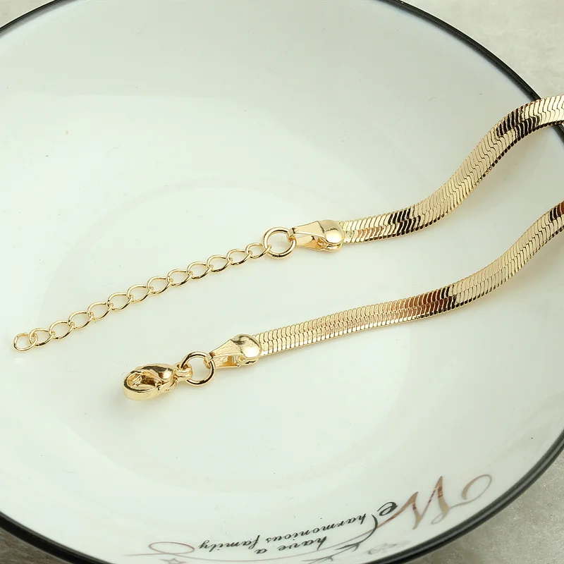 Позолоченная цепочка 14 к регулируемое ожерелье с плоским змеиным скелетом